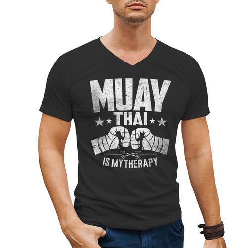 Muay Thai Is My Therapy Muay Thai Lovers Muay Thai Men's V-Neck T-Shirt - Nak Muay Co.