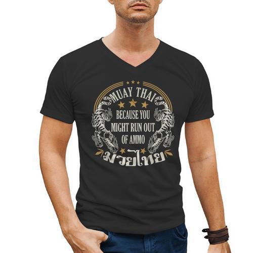 Muay Thai Because You Run Might Out Of Ammo Thai Boxing Men's V-Neck T-Shirt - Nak Muay Co.
