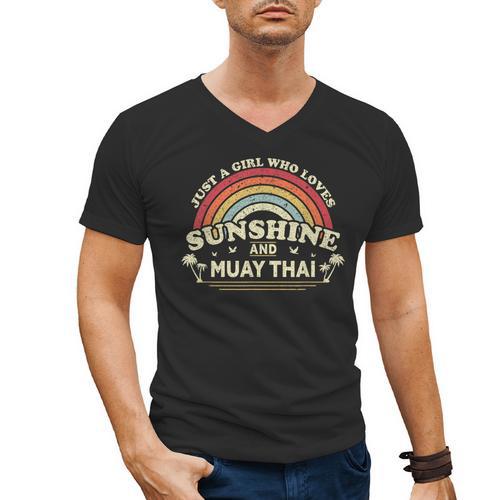 Muay Thai Shirt A Girl Who Loves Sunshine And Muay Thai Men's V-Neck T-Shirt - Nak Muay Co.