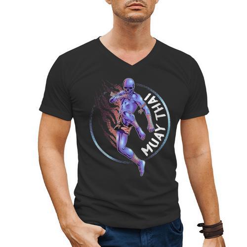 Muay Thai Skeleton Men's V-Neck T-Shirt - Nak Muay Co.