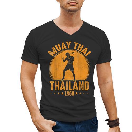 Muay Thai Thailand 1968 Slogan Sport Men's V-Neck T-Shirt - Nak Muay Co.