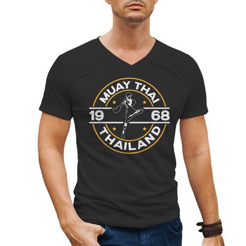Muay Thai Thailand Fighter Fighting Combat 1969 Thai Boxing Men's V-Neck T-Shirt - Nak Muay Co.