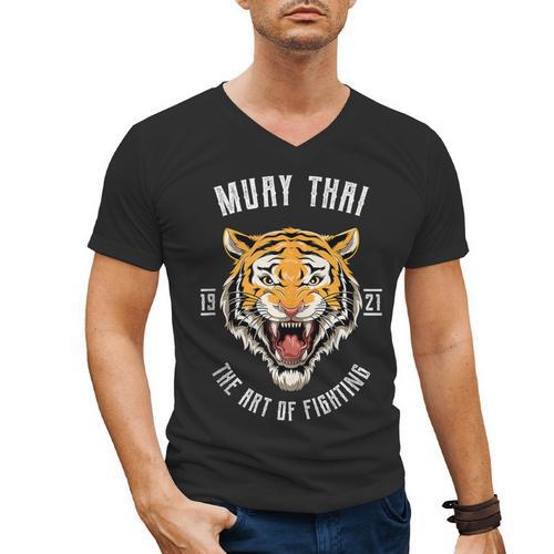 Muay Thai Tiger Thai Boxing Men's V-Neck T-Shirt - Nak Muay Co.