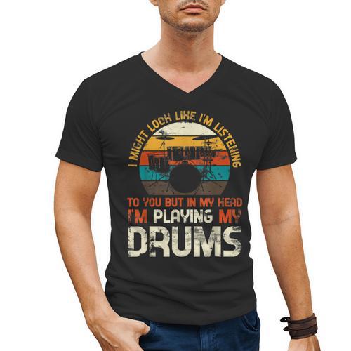 Musician Drummer Music Lover Drum Kit Men's V-Neck T-Shirt - Downbeat Supply