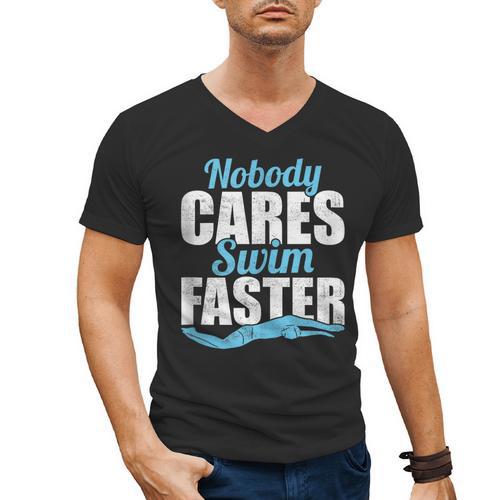Nobody Cares Swim Faster Swimming Swim Team Men's V-Neck T-Shirt - SwimGear Co