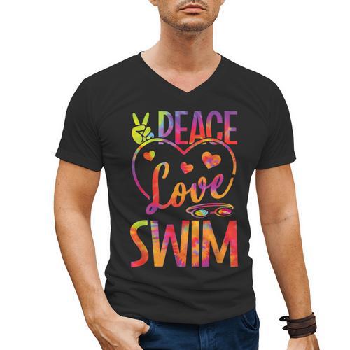 Peace Love Swim Swimming Tie Dye Swimmer Swimming Swim Team Men's V-Neck T-Shirt - SwimGear Co