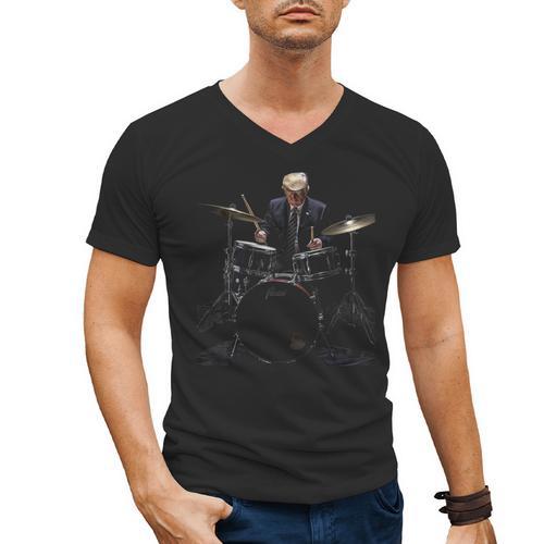 Percussion Player Drumset Retro Drum Kit Percussionist Trump Drummer Drums 2024 -Adults Men's V-Neck T-Shirt - Downbeat Supply