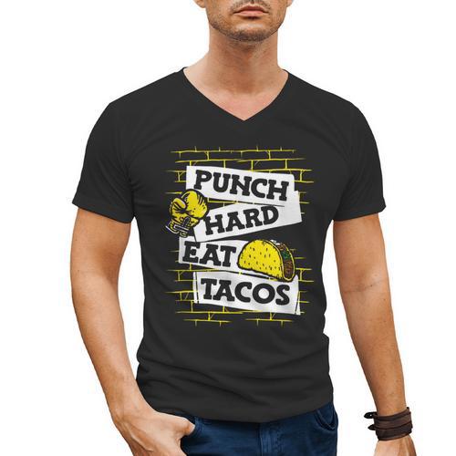 Punch Hard Eat Tacos Professional Boxer Muay Thai Boxing Men's V-Neck T-Shirt - Nak Muay Co.