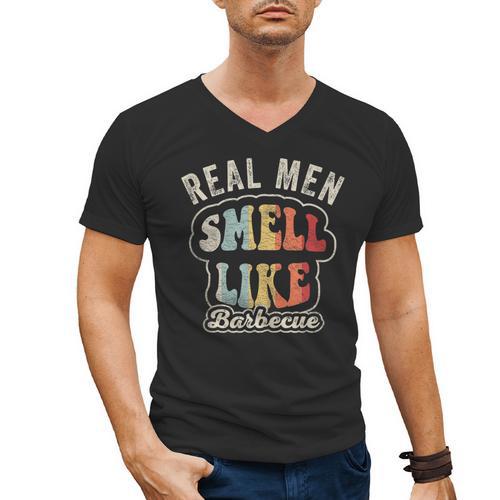Real Men Smell Like Barbecue Grilling BBQ Dad Graphic Men's V-Neck T-Shirt - BBQ Dad Merch