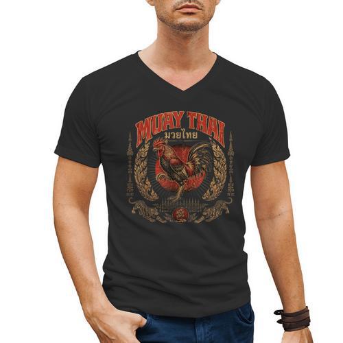 Retro Muay Thai Woman Thai Boxing Warrior Fighter Chicken Men's V-Neck T-Shirt - Nak Muay Co.