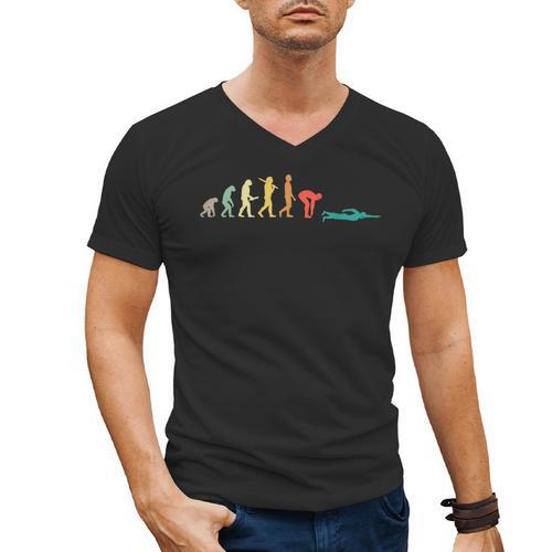 Retro Swimming Evolution For Swimmers Small Men's V-Neck T-Shirt - SwimGear Co