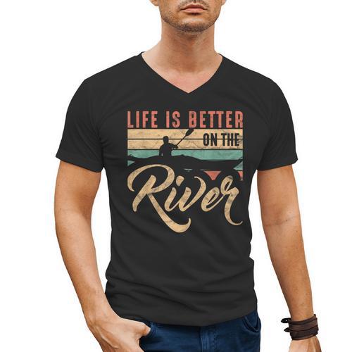 Rowing Canoe Kajak Life Is Better On The River Men's V-Neck T-Shirt - Paddle Life