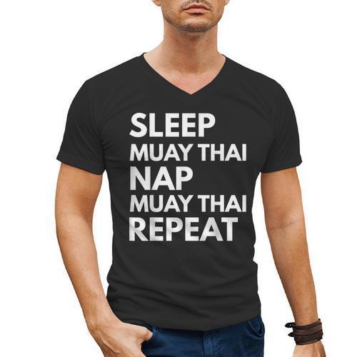 Sleep Nap Muay Thai Repeat Lover Martial Arts Men's V-Neck T-Shirt - Nak Muay Co.
