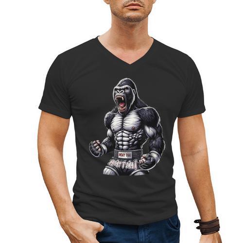Strong Muay Thai Gorilla Thai Boxing And Fighting Men's V-Neck T-Shirt - Nak Muay Co.