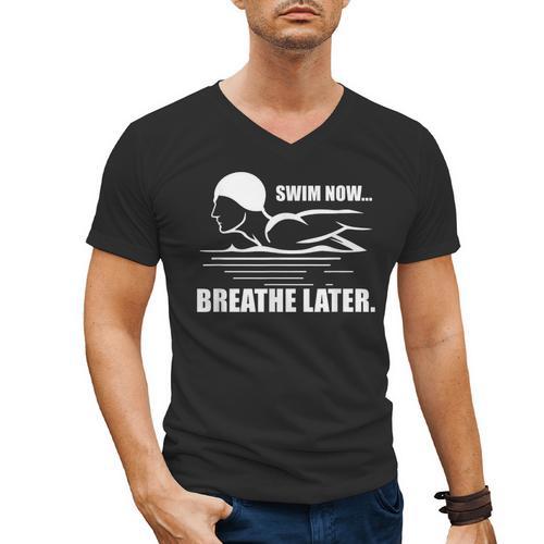 Swim Now Breathe Later Swimming Pool Breaststroke Men's V-Neck T-Shirt - SwimGear Co