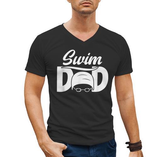 Swim Dad Proud Swimming Dad Of A Swimmer Dad Swim Father Men's V-Neck T-Shirt - SwimGear Co