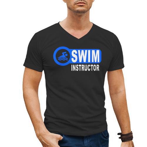 Swim Instructor Swimming Teacher Swimmer In Pool Graphic Art Men's V-Neck T-Shirt - SwimGear Co