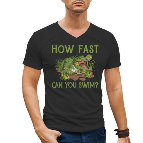 Swimmer Crocodile Swimming Humor How Fast You Can Swim Men's V-Neck T-Shirt - SwimGear Co