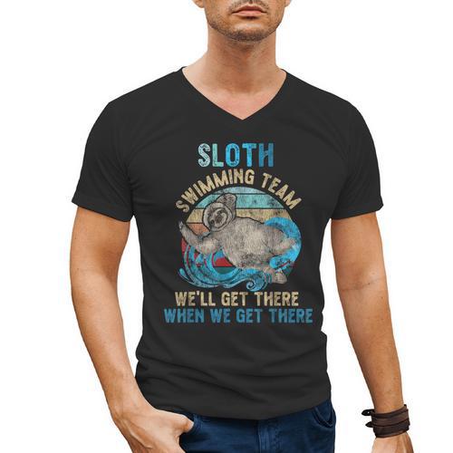 Swimmer Swim Sloth Swimming Team Retro Men's V-Neck T-Shirt - SwimGear Co