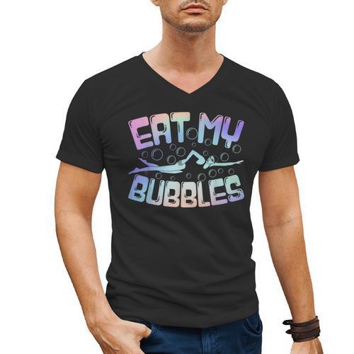 Swimming Eat My Bubbles Swim Watercolour Men's V-Neck T-Shirt - SwimGear Co