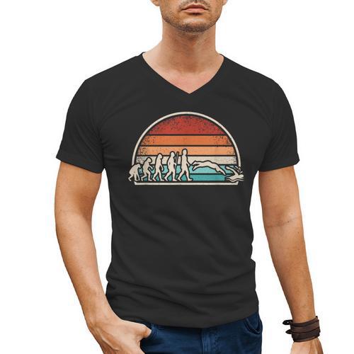 Swimming Evolution Retro Swim Swimmer Men Women Men's V-Neck T-Shirt - SwimGear Co
