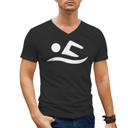 Swimming Silhouette Logo Men's V-Neck T-Shirt - SwimGear Co