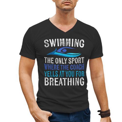 Swimming Only Sport Where The Coach Swimmer Swim Team Men's V-Neck T-Shirt - SwimGear Co