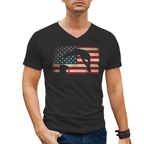 Swimming Swim Team Distressed American Flag USA Swimmer Men's V-Neck T-Shirt - SwimGear Co