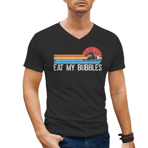 Swimming Swimmer Eat My Bubbles Swim Retro Men's V-Neck T-Shirt - SwimGear Co