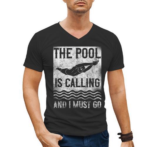 Swimming Swimmer Swim The Pool Is Calling Vintage Men's V-Neck T-Shirt - SwimGear Co