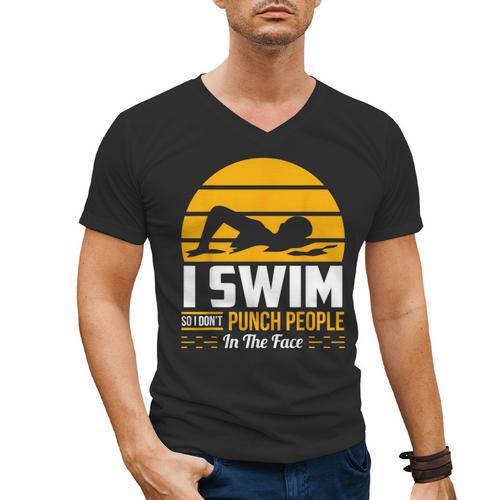 Swimming Swimmer Swim Team So I Don't Punch Men's V-Neck T-Shirt - SwimGear Co