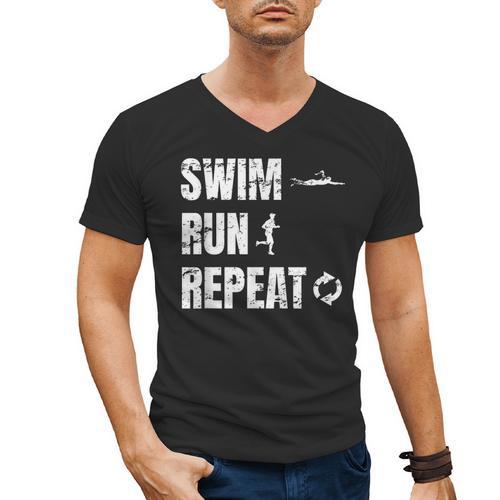 Swimrun Endurance Sports Swimming Running Swim Run Men's V-Neck T-Shirt - SwimGear Co