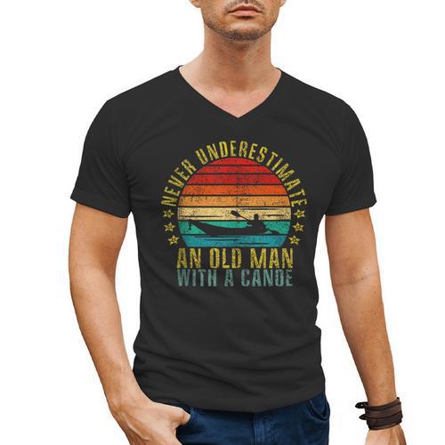 Never Underestimate An Old Man With a Canoe Retro Sleeveless Men's V-Neck T-Shirt - Paddle Life