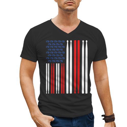 USA Flag Drummer Music Drum Kit Men's V-Neck T-Shirt - Downbeat Supply