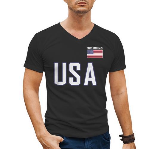 USA Flag Swim Swimming Sport Practice Equipment Men Women Men's V-Neck T-Shirt - SwimGear Co