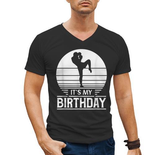 Vintage Birthday Shirt Muay Thai Kickboxer Its My Birthday Men's V-Neck T-Shirt - Nak Muay Co.