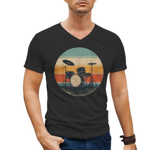 Vintage Drum Kit Silhouette Retro Music Men's V-Neck T-Shirt - Downbeat Supply
