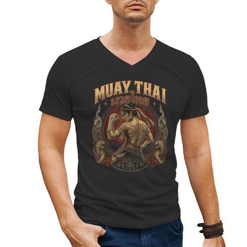 Vintage Muay Thai Flag Thailand Thai Boxing Fighter Men's V-Neck T-Shirt - Nak Muay Co.