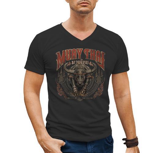 Vintage Muay Thai Trainer Thai Boxing Coach Art Buffalo Men's V-Neck T-Shirt - Nak Muay Co.