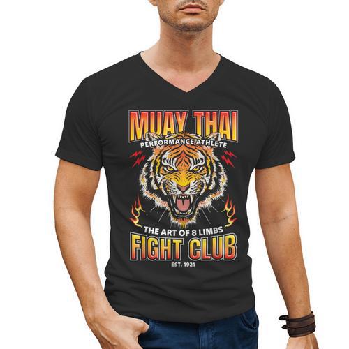 Vintage Muay Thai Twin Tiger Art Of 8 Limbs Men's V-Neck T-Shirt - Nak Muay Co.