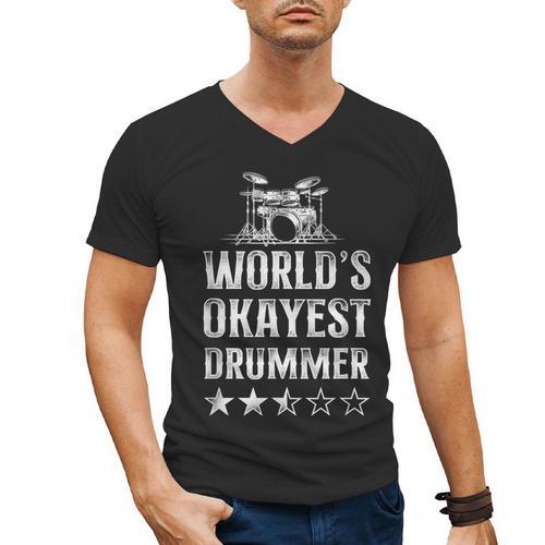 Vintage World'S Okayest Drummer Drum Kit Men's V-Neck T-Shirt - Downbeat Supply