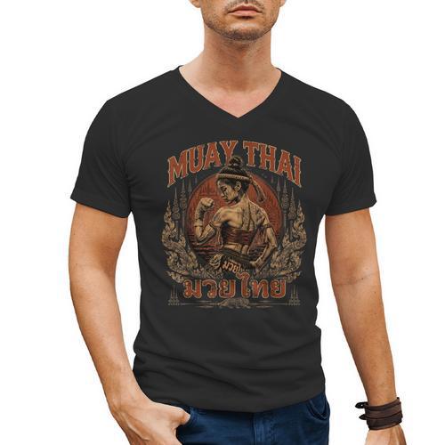 Weathered Muay Thai Fighter Thai Boxing Warrior Art Men's V-Neck T-Shirt - Nak Muay Co.