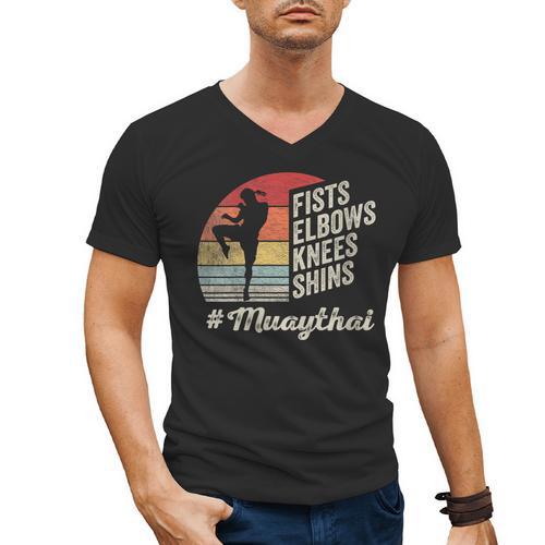 Women's Muay Thai Martial Arts Fighter Retro Vintage Sunset Graphic Men's V-Neck T-Shirt - Nak Muay Co.