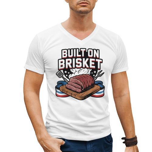4th July BBQ Dad American Flag Brisket Smoke Men's V-Neck T-Shirt - BBQ Dad Merch