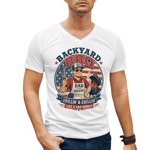 Backyard BBQ Dad Grill Boss Patriotic Fourth Of July Barbecu Men's V-Neck T-Shirt - BBQ Dad Merch