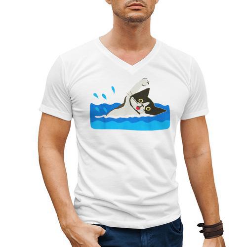 Cat Swimming Pool Men's V-Neck T-Shirt - SwimGear Co