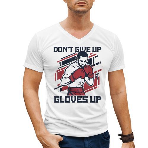 Don't Give Up Gloves Up Professional Boxer Muay Thai Boxing Men's V-Neck T-Shirt - Nak Muay Co.