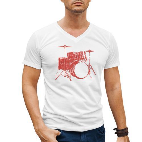Drum Kit Drummer Band Musical Instrument Rock Music Men's V-Neck T-Shirt - Downbeat Supply