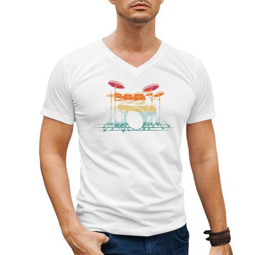 Drum Kit Musical Retro Instrument Musician Men's V-Neck T-Shirt - Downbeat Supply