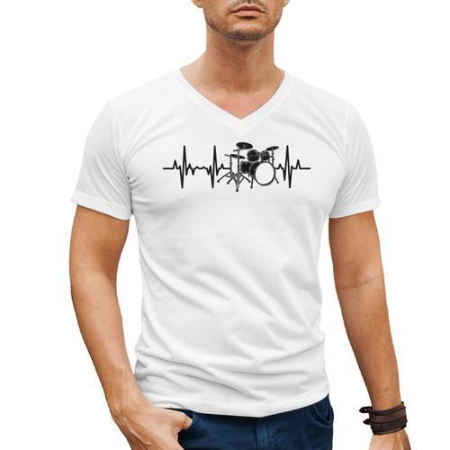 Drum Kit Pulse Line Rock Artist Drum Set Comfort Colors Adult Sweatshirt Men's V-Neck T-Shirt - Downbeat Supply